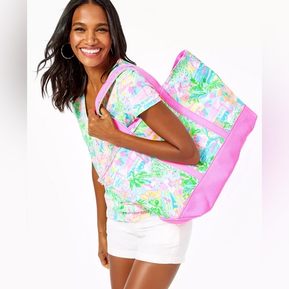 Lilly Pulitzer Mercato Canvas Cotton Tote Bag - Multi Lilly Loves California - Picture 4 of 13